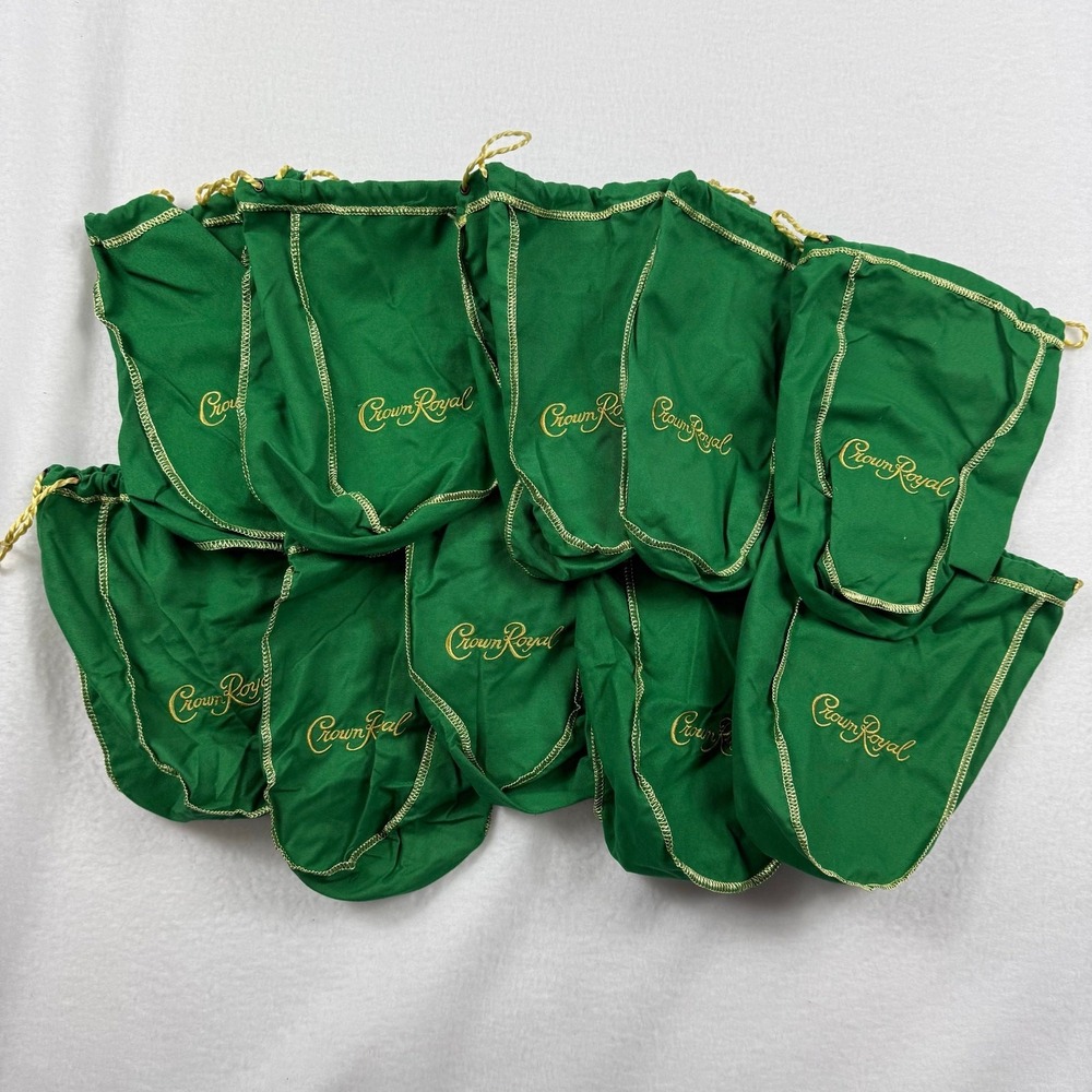 Lot of 10 Crown Royal Green Drawstring Bags Medium size 9-10" Long